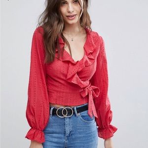 Fashion Union wrap front shirt with ruffle